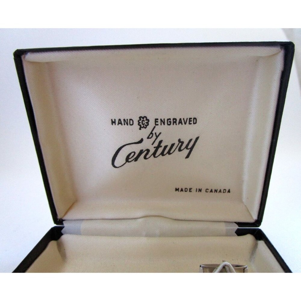 VTG Cufflinks and Tie Tack Boxed Hand Engraved "Century" Silver Tone Set Canada - Picture 4 of 11